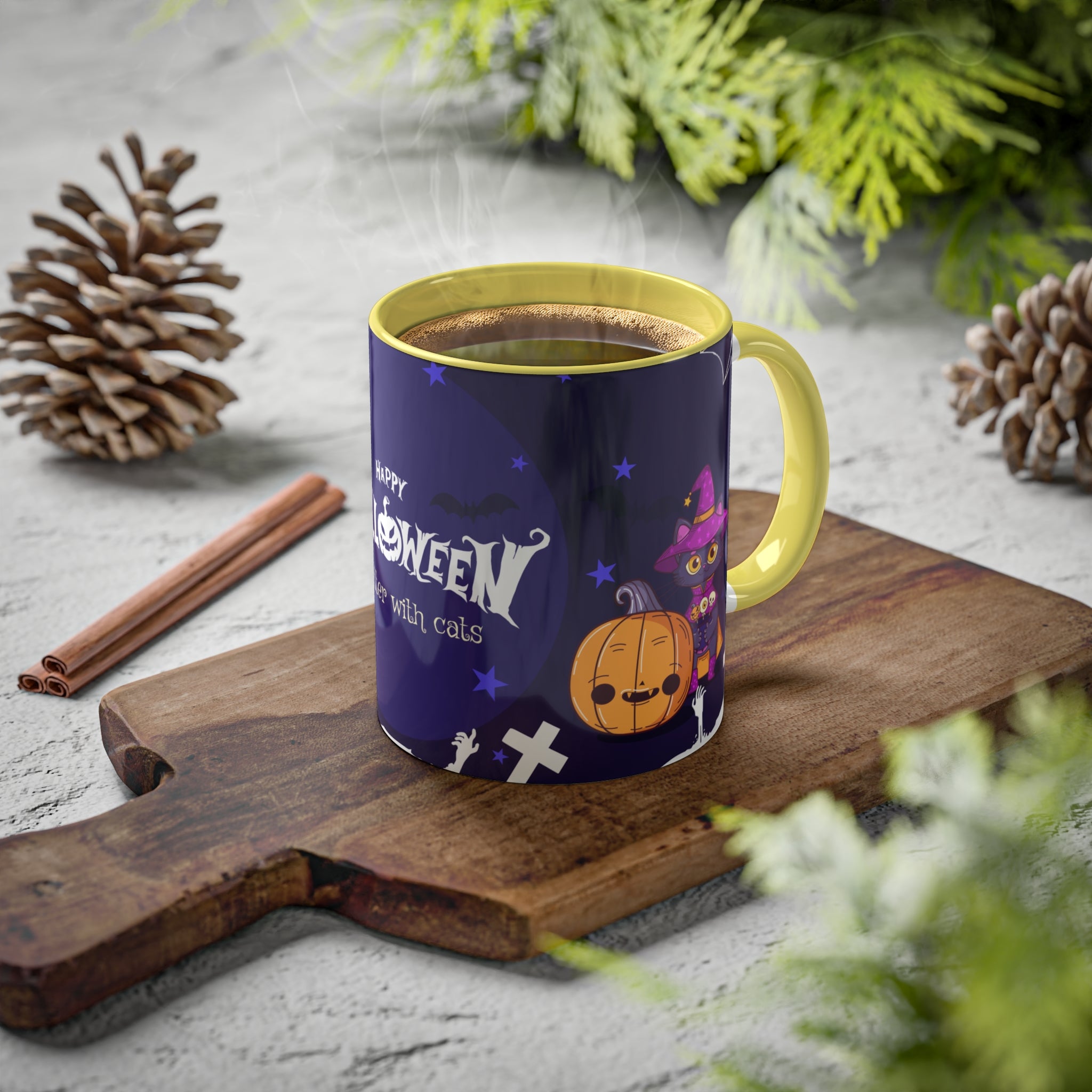 Happy Halloween with Witch's Cats | Colorful Mugs